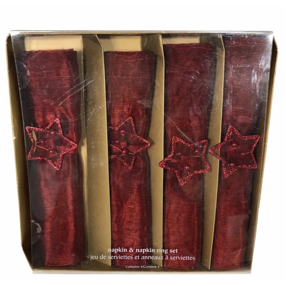 Pier 1 Red Napkins & Star Napkin Ring Set